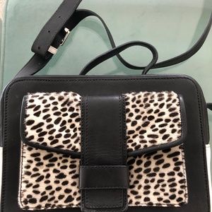 Sandro Alexa Black & White Leather Crossbody Bag w Calf Hair